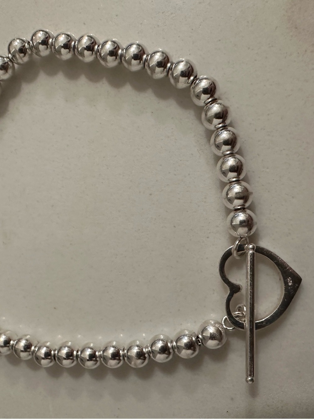 Classic Silver Beaded Bracelet with Heart Toggle